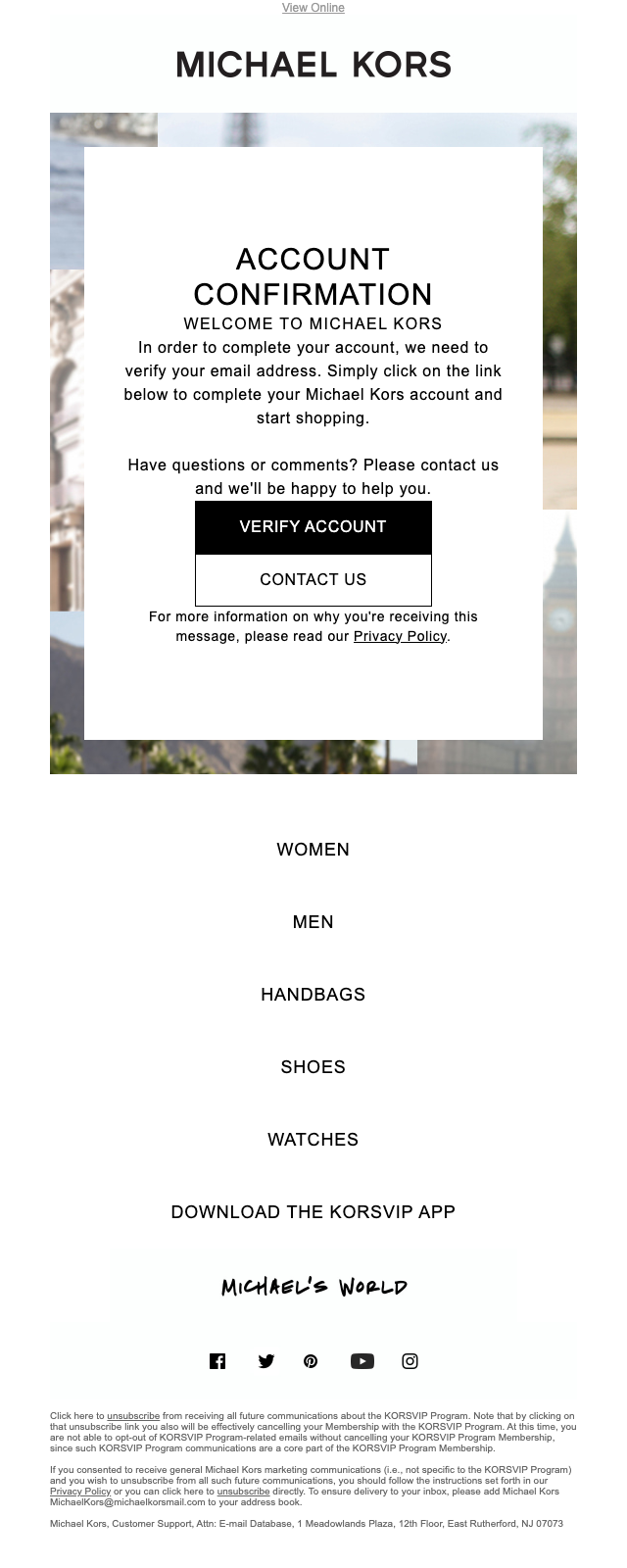 Michael Kors — Account Confirmation
