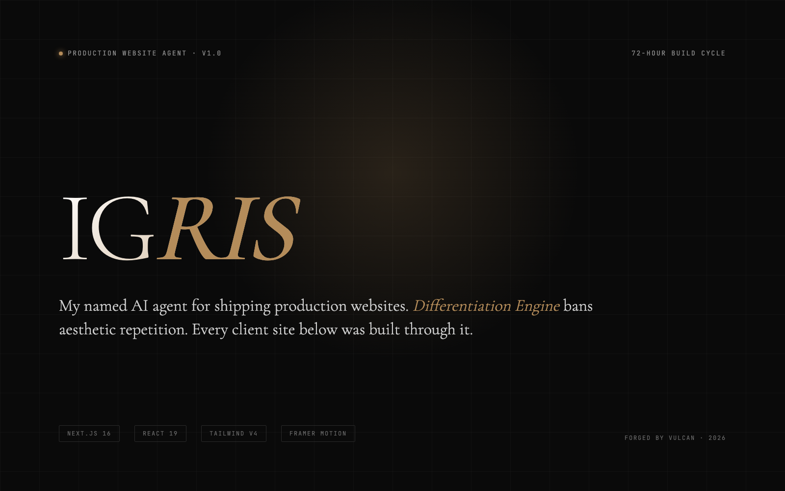 IGRIS · Production Website Agent + Quality Bar